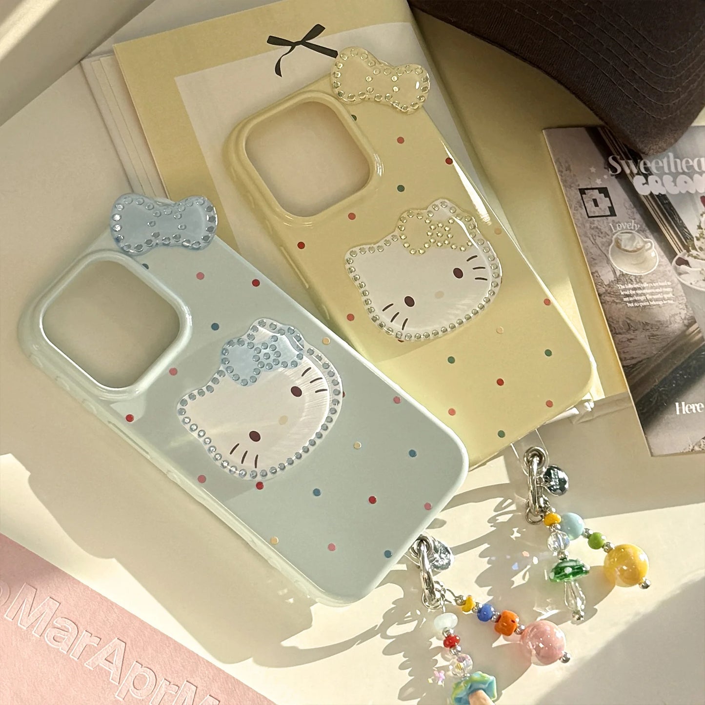 Korean Colorful Wave Point 3D Bowknot Hello Kitty Phone Case For iPhone