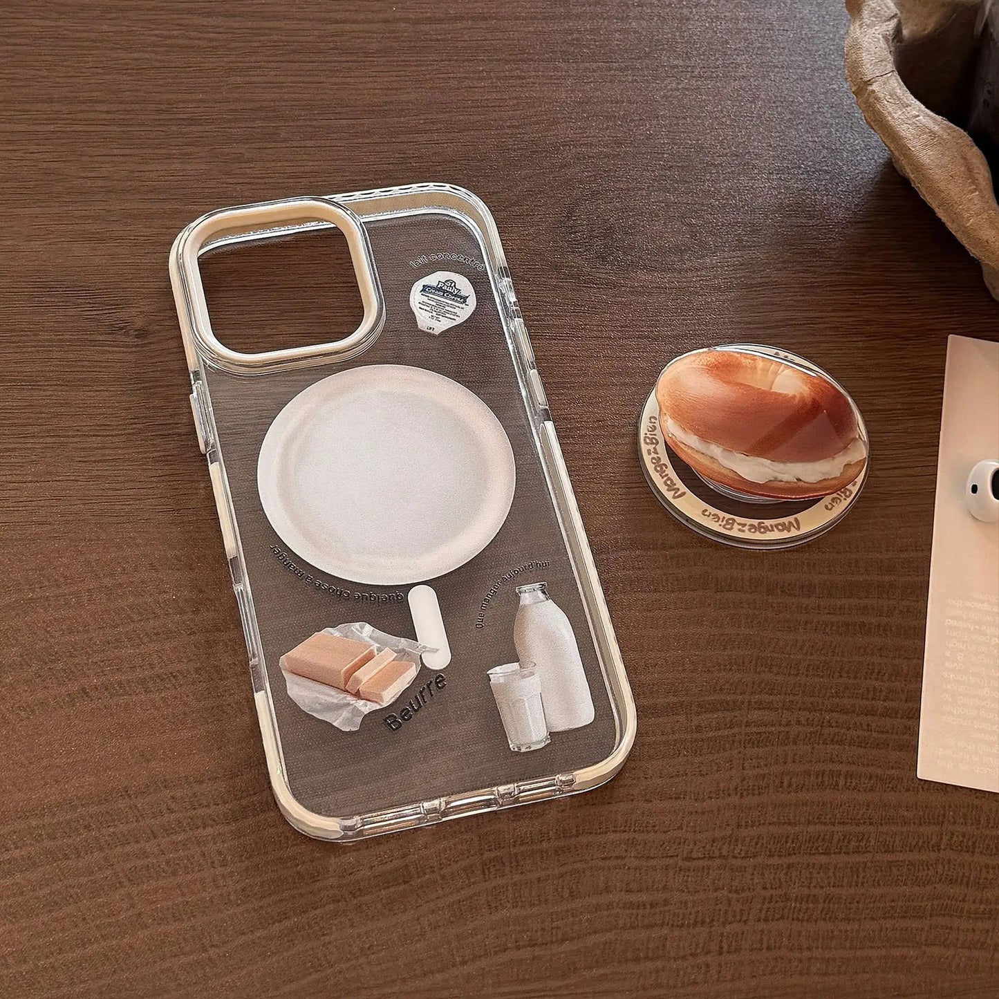 Korean Bread Breakfast Magsafe Magnetic Stand Clear Phone Case For iPhone