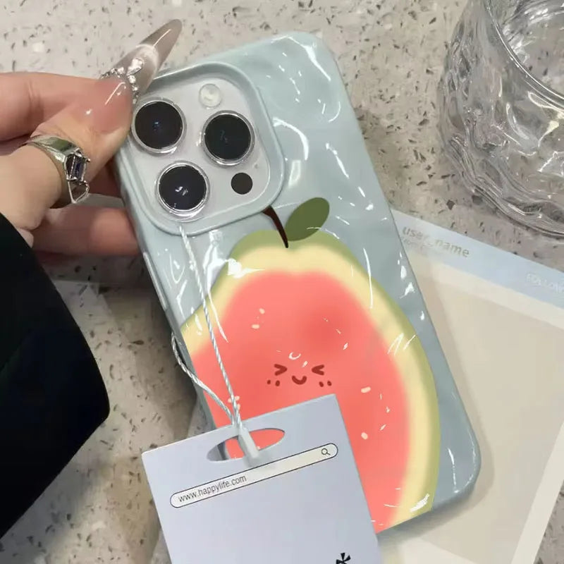 Ins Simple Fruit Guava Cute Folds Texture Phone Case For iPhone