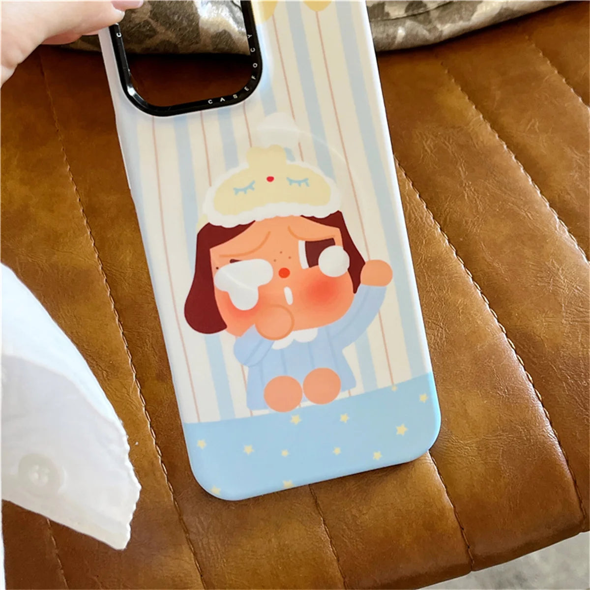 Korean Blue Stripe Cute Girl Magnetic Phone Case For iPhone