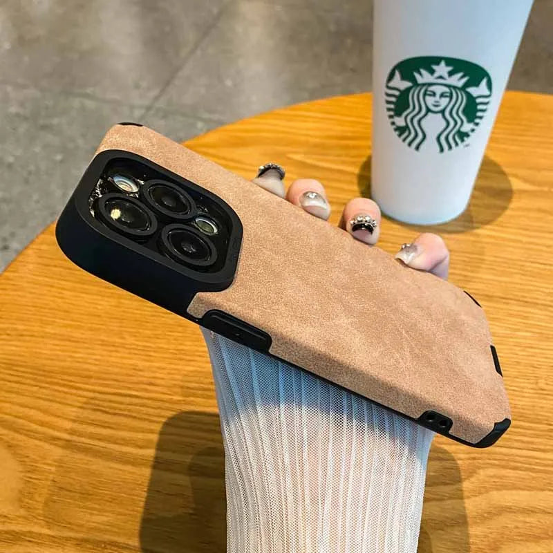 Luxury Suede Matte Leather Camera Protection Phone Case For iPhone