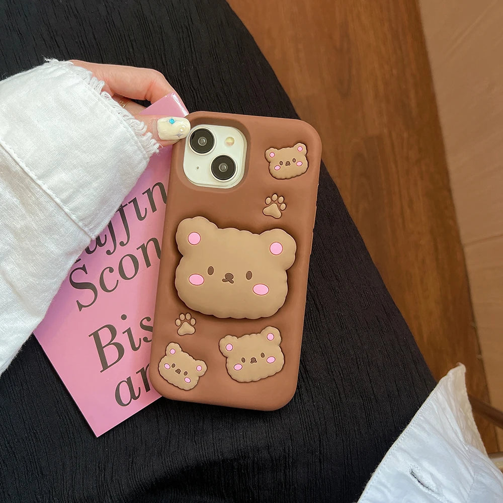 Kawaii Bear Cover With Stand Holder Soft Silicone Case for iPhone