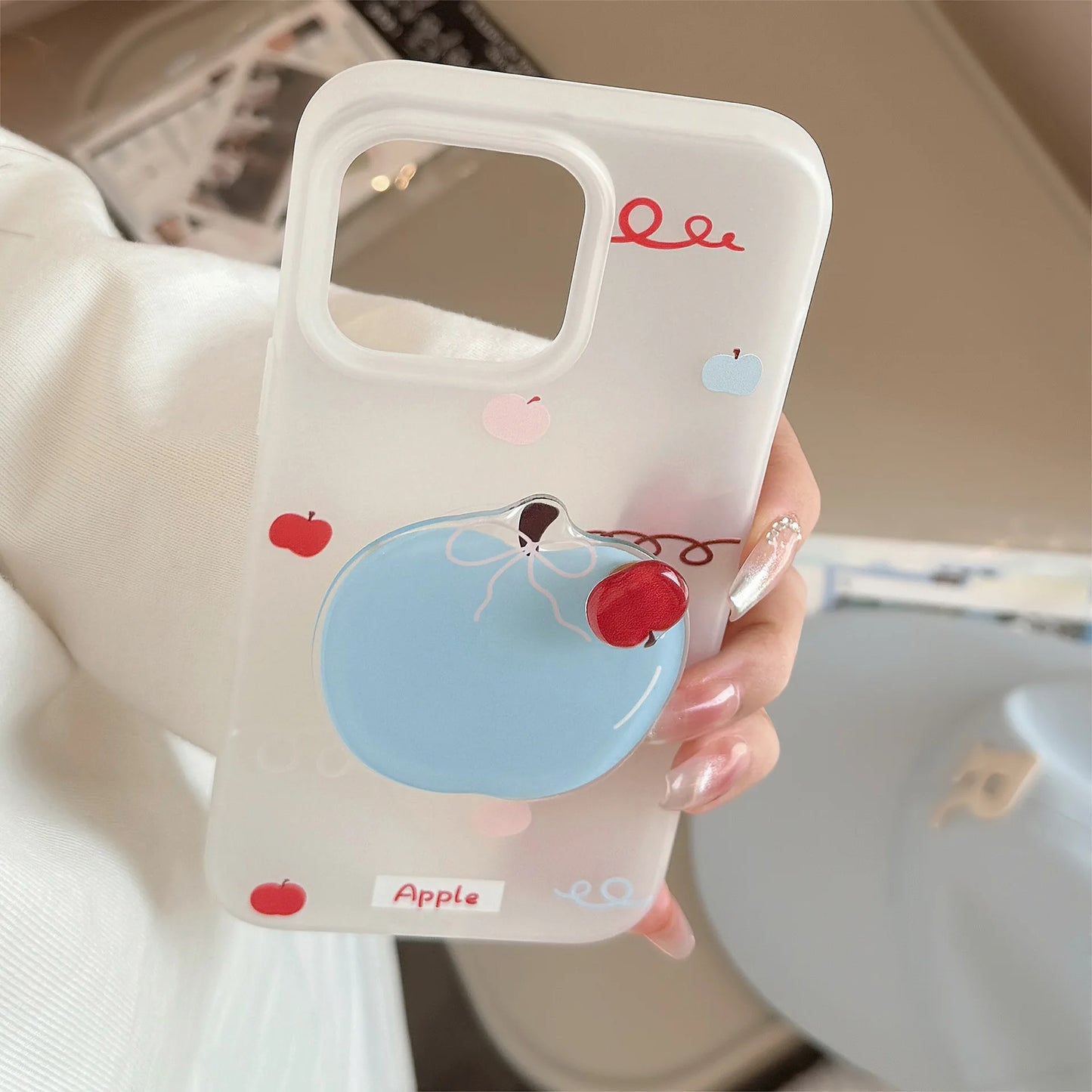 Korean Blue Red Apple Rotate Stand Holder Phone Case For iPhone