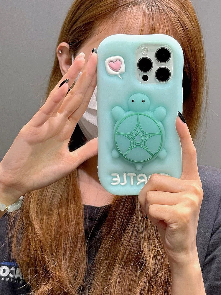 Cartoon Cute Luminous Turtle Kickstand Soft Silicone Case For iPhone