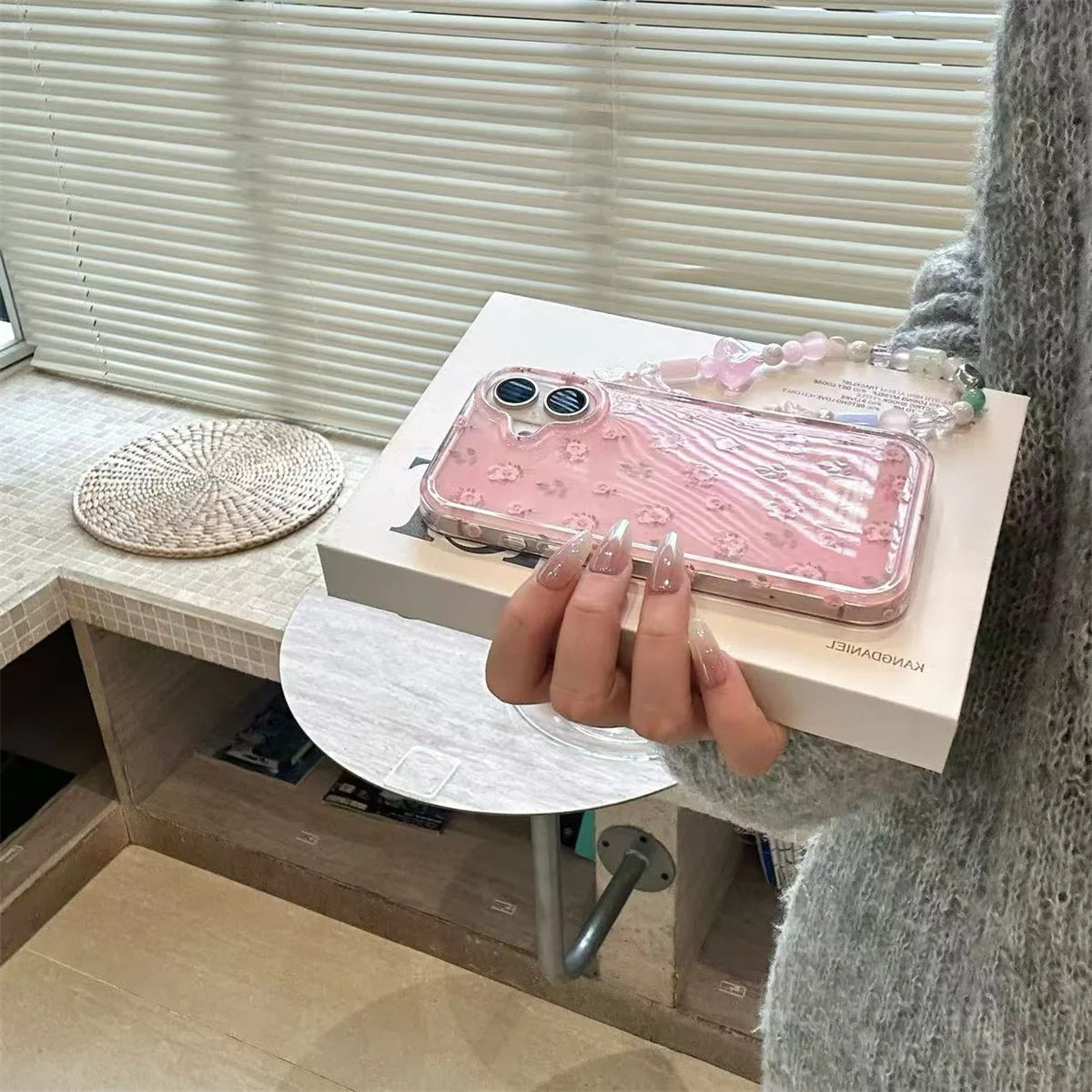 Fashionable Pink Flower Butterfly Stand Phone Case