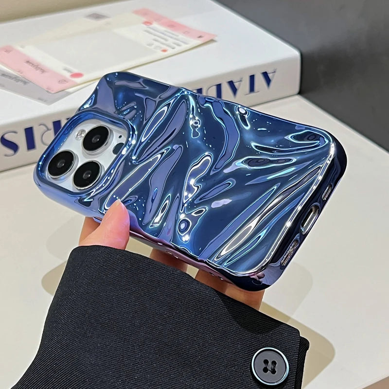 Plating Blue Glossy Water Ripple Phone Case