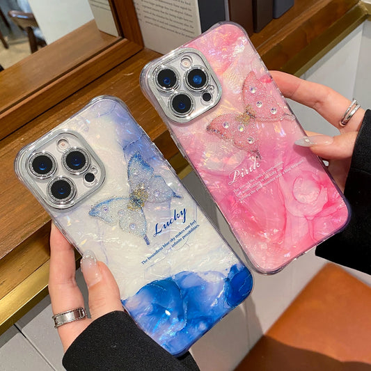 Luxury Butterfly Glitter Clear Conch Shell Phone Case