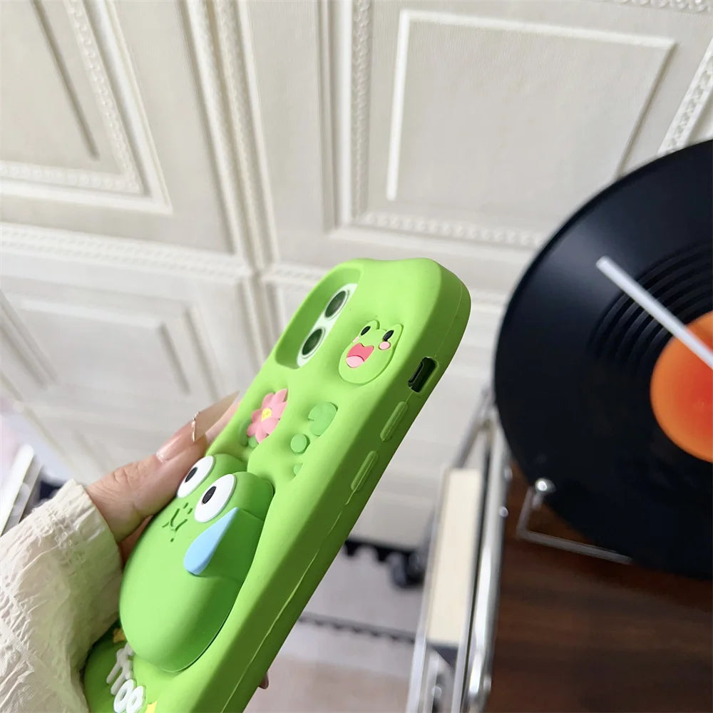 So Cute Green Frog Stand Holder Soft Silicone Phone Case