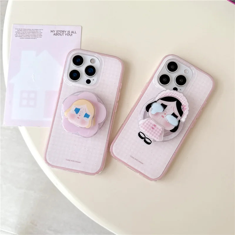 Korean Pink Cute Plaid Pattern Magnetic Phone Case For iPhone
