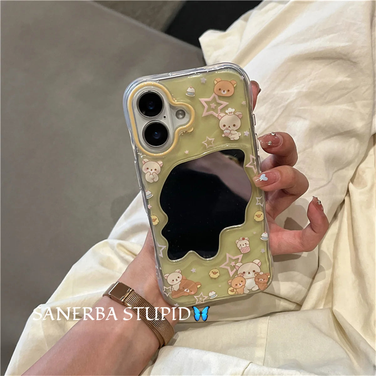 Kawaii Cartoon Wave Pattern Mirror Phone Case For iPhone