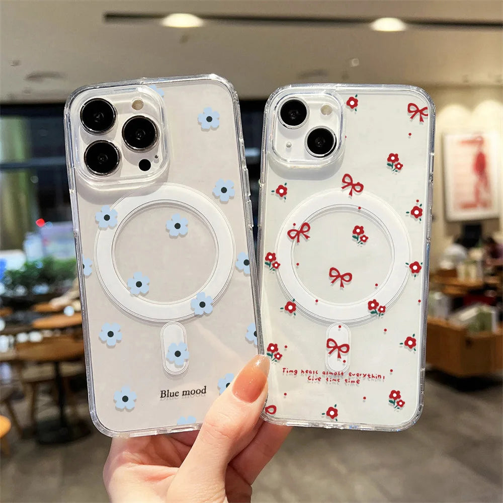 Cute Bow For Magsafe Magnetic Wireless Charge Case For iPhone