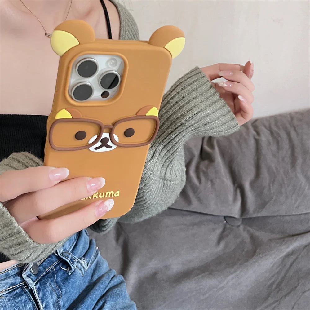 Cute 3D Cartoon Glasses Rilakkuma Bear Soft Silicone Phone Case