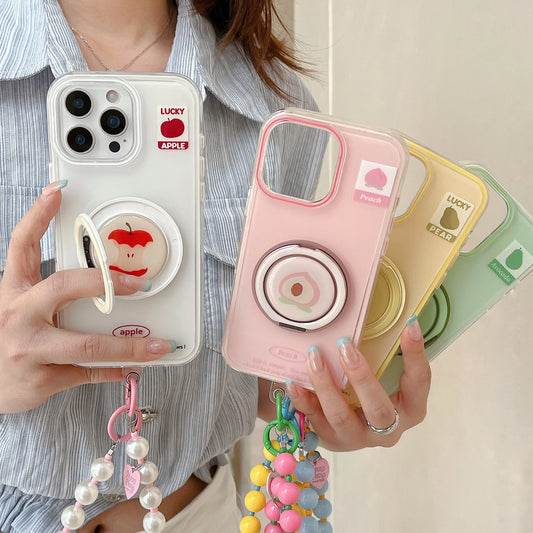 Cute Cartoon Peach Avocado Rotating Bracket Phone Case