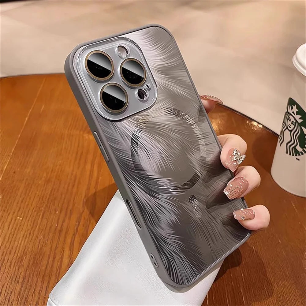 Dazzling For Magsafe Glitter Feather Pattern Magnetic Phone Case For iPhone