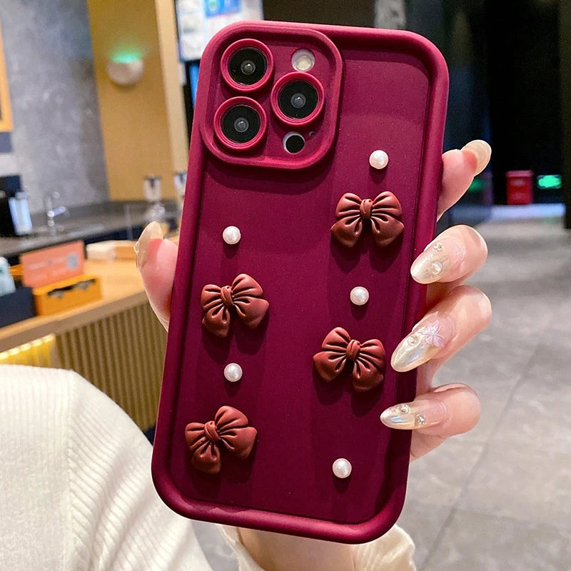 Cute 3D Pearl Bow Phone Case For iPhone