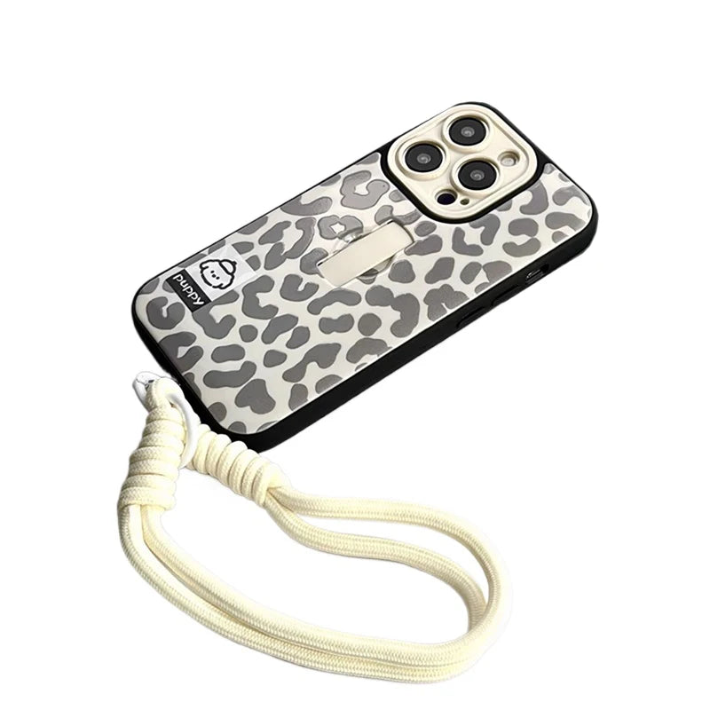 Cute Puppy Dog Stylish Leopard Print Ring Holder Stand Phone Case