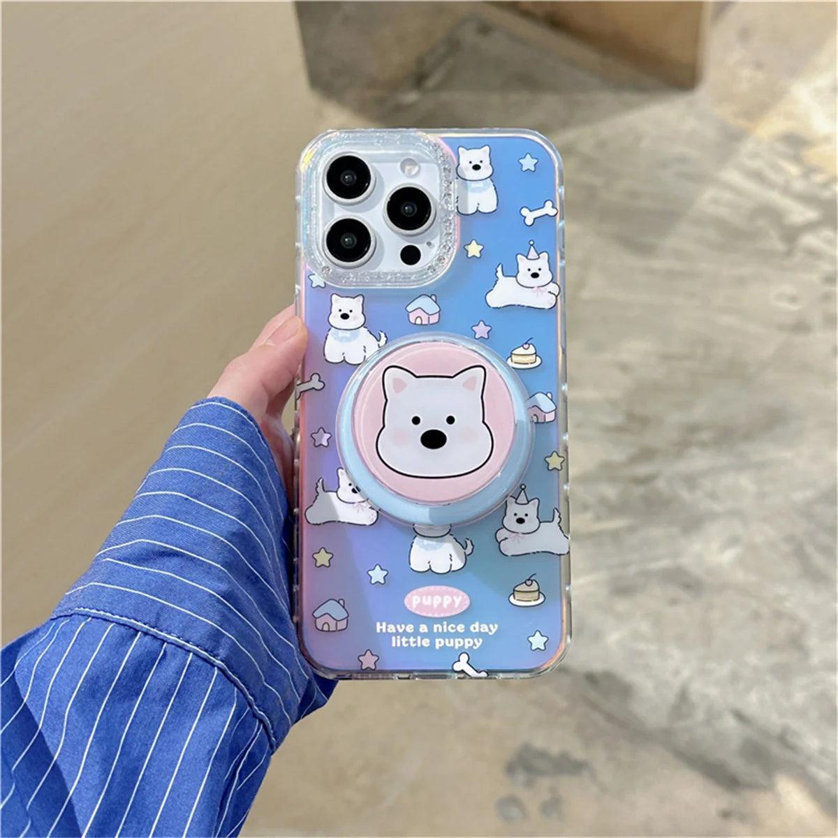 Fashion Laser Cute Catoon Puppy Magnetic Phone Case For iPhone