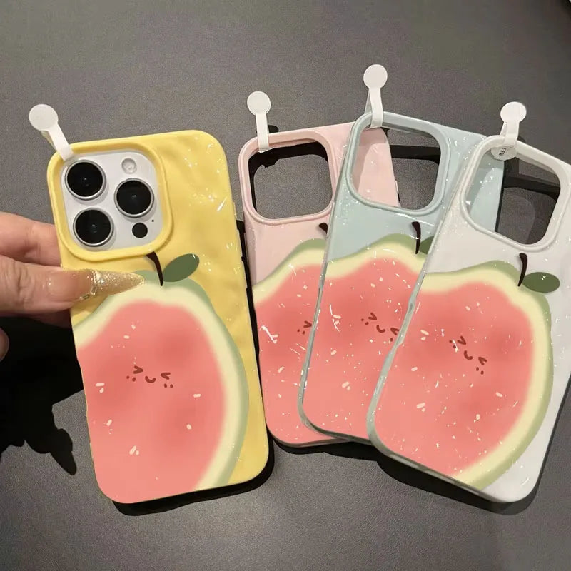 Ins Simple Fruit Guava Cute Folds Texture Phone Case For iPhone