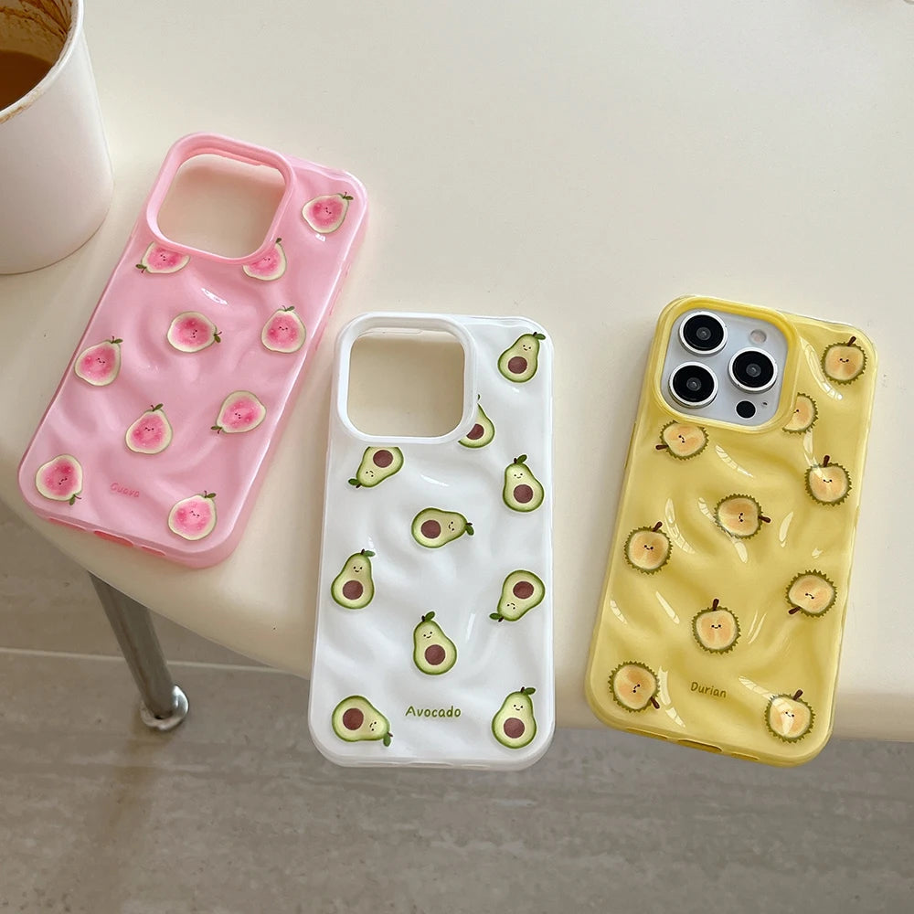 Simple Fruit Durian Avocado Guava Cute Folds Texture Phone Case
