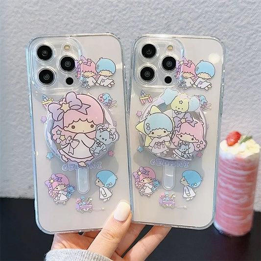 Cartoon Twin Stars Holder Magsafe Magnetic Phone Case For iPhone