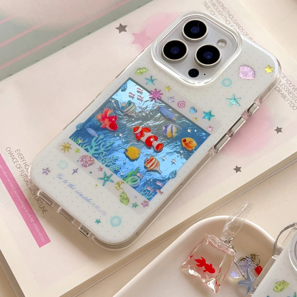 Cute Korean Blue Ocean Red Carp Fish Phone Case