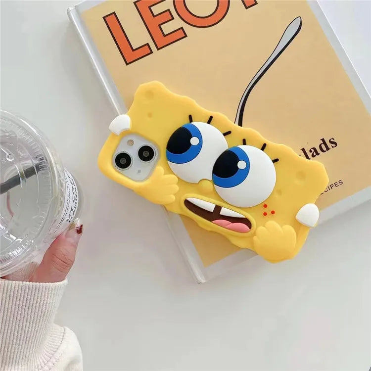 3D Cute Cartoon Big Eyes Spongebob Phone Case For iPhone