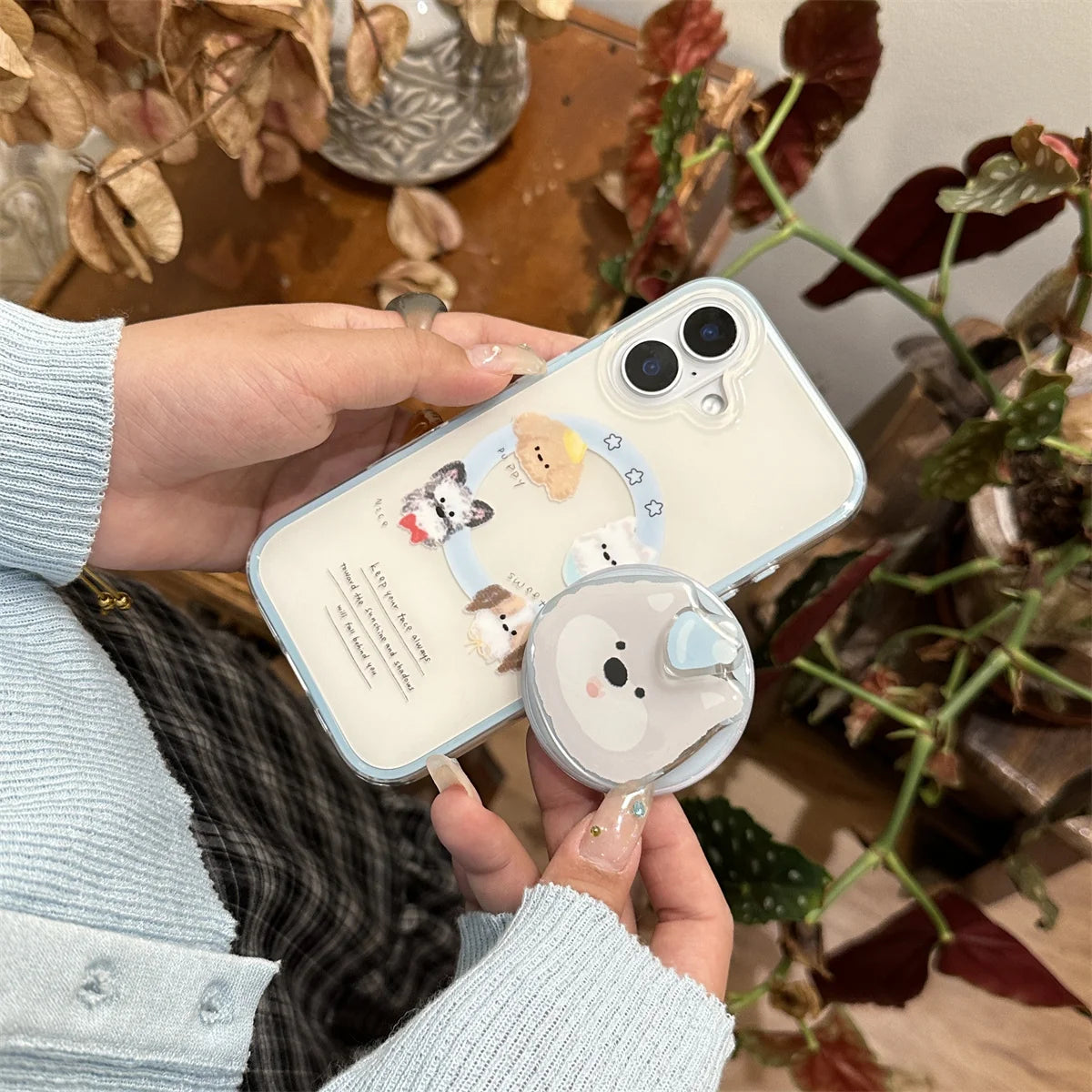 New Cute Cartoon Puppy Magnetic Stand Phone Case