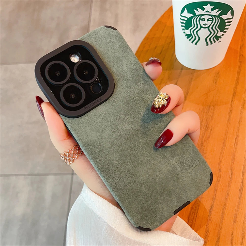 Luxury Suede Lambskin Leather Full Phone Case For iPhone