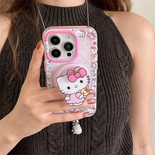 Korean Cute Pink Hello Kitty Magnetic Phone Case For iPhone