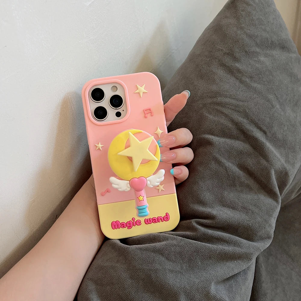 Cartoon Moon Star Magic Wand Bracket Soft Silicone Phone Case