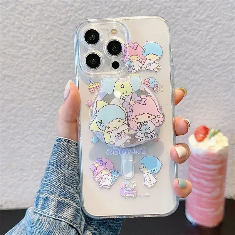 Cartoon Twin Stars Holder Magsafe Magnetic Phone Case For iPhone