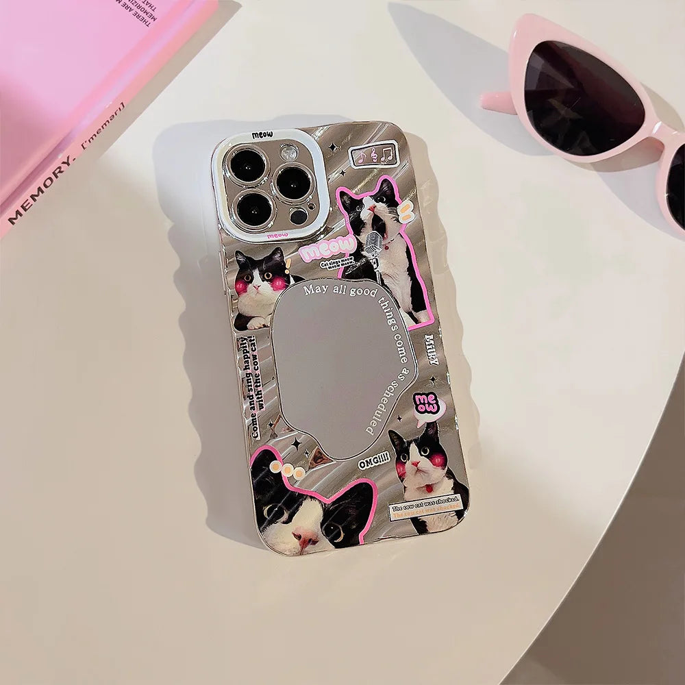Creative Black Cat Puppy Mirror Cover For iPhone