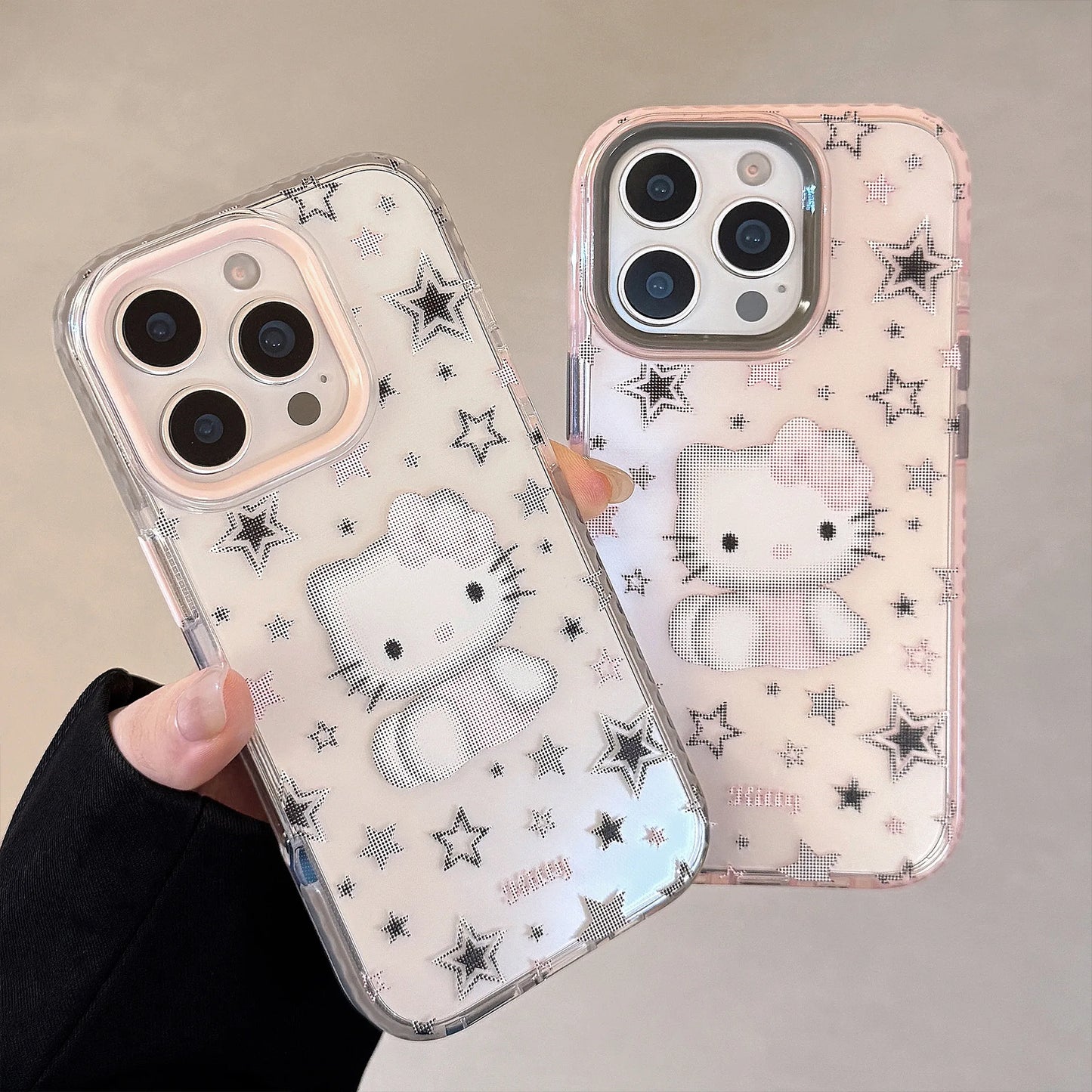 Korean Cartoon Pixel Hello Kitty Stars Soft Phone Case For iPhone