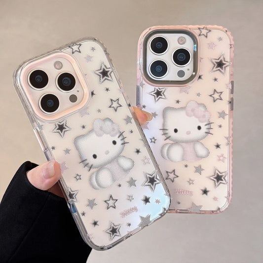 Korean Cartoon Pixel Hello Kitty Stars Soft Phone Case For iPhone