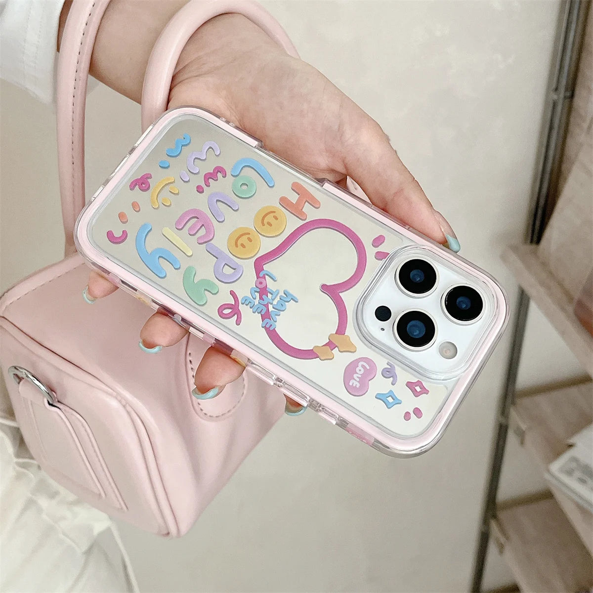 Colorful Graffiti Heart Shaped mMirror Surface Phone Case