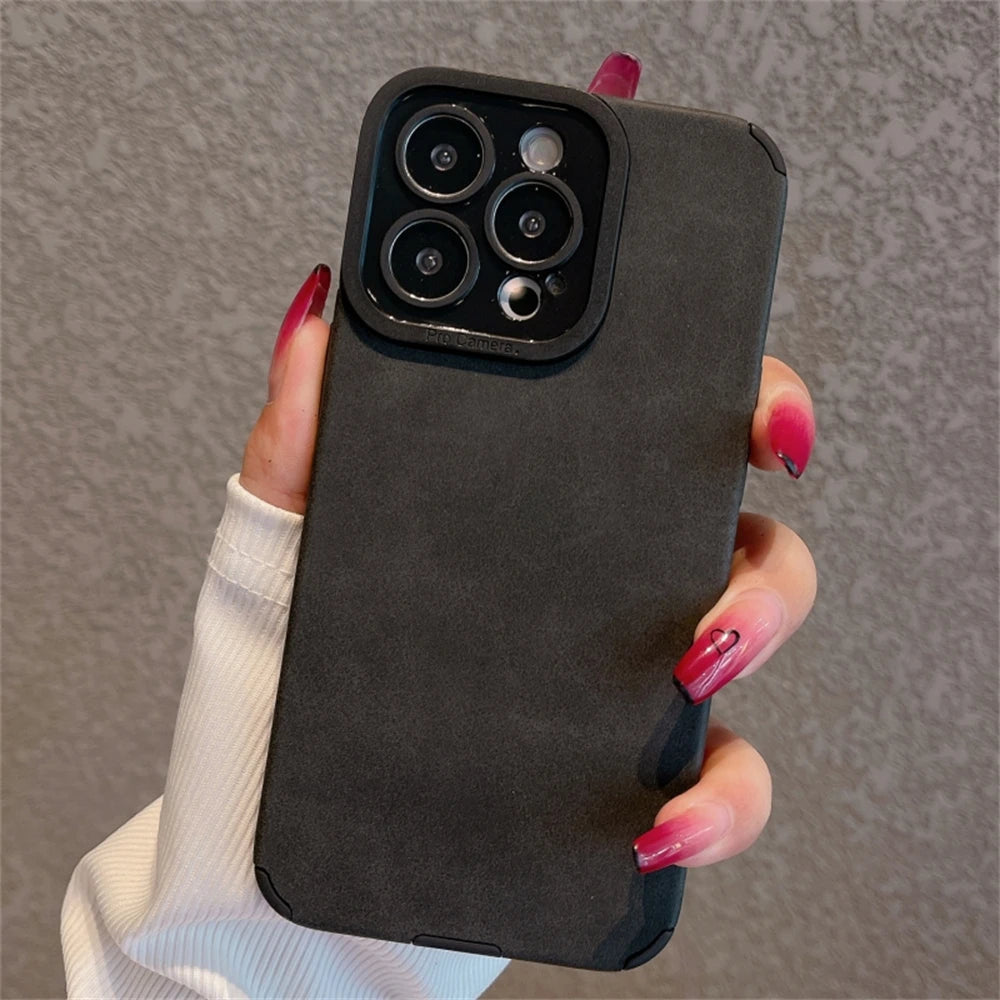 Luxury Suede Lambskin Leather Full Phone Case For iPhone