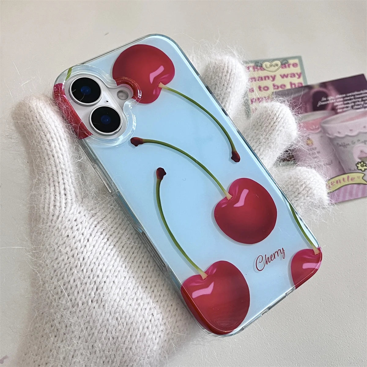 New Fashion Cute Fruit Light Blue Cherry Phone Case