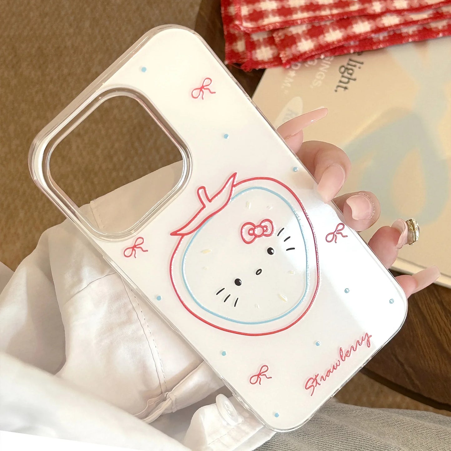 Cute Hello Kitty Strawberry Phone Case With Pendant For iPhone