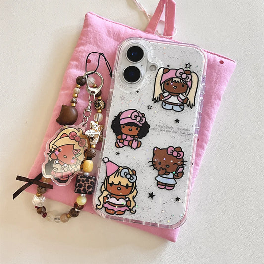 Glitter Cute Cartoon Black Skinned Cat Phone Case