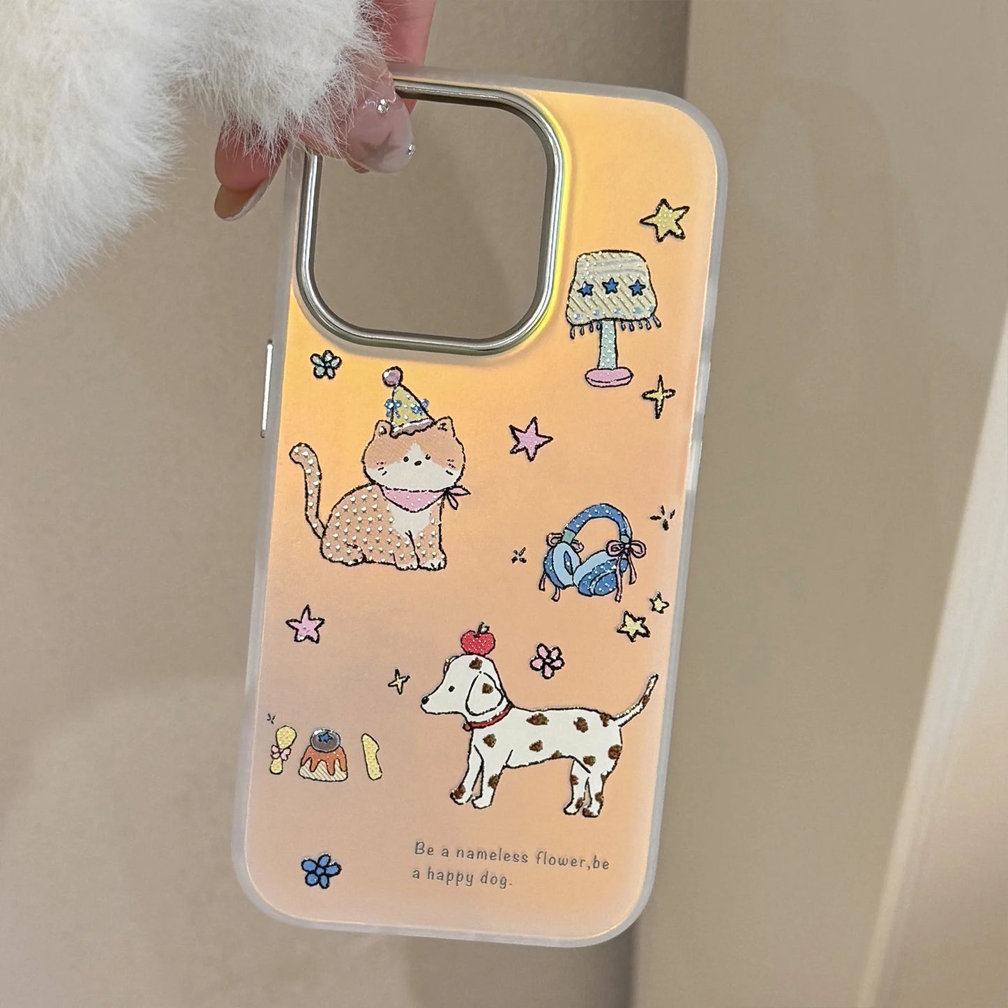 Korean Cartoon Puppy Kitten Laser Plating Phone Case For iPhone