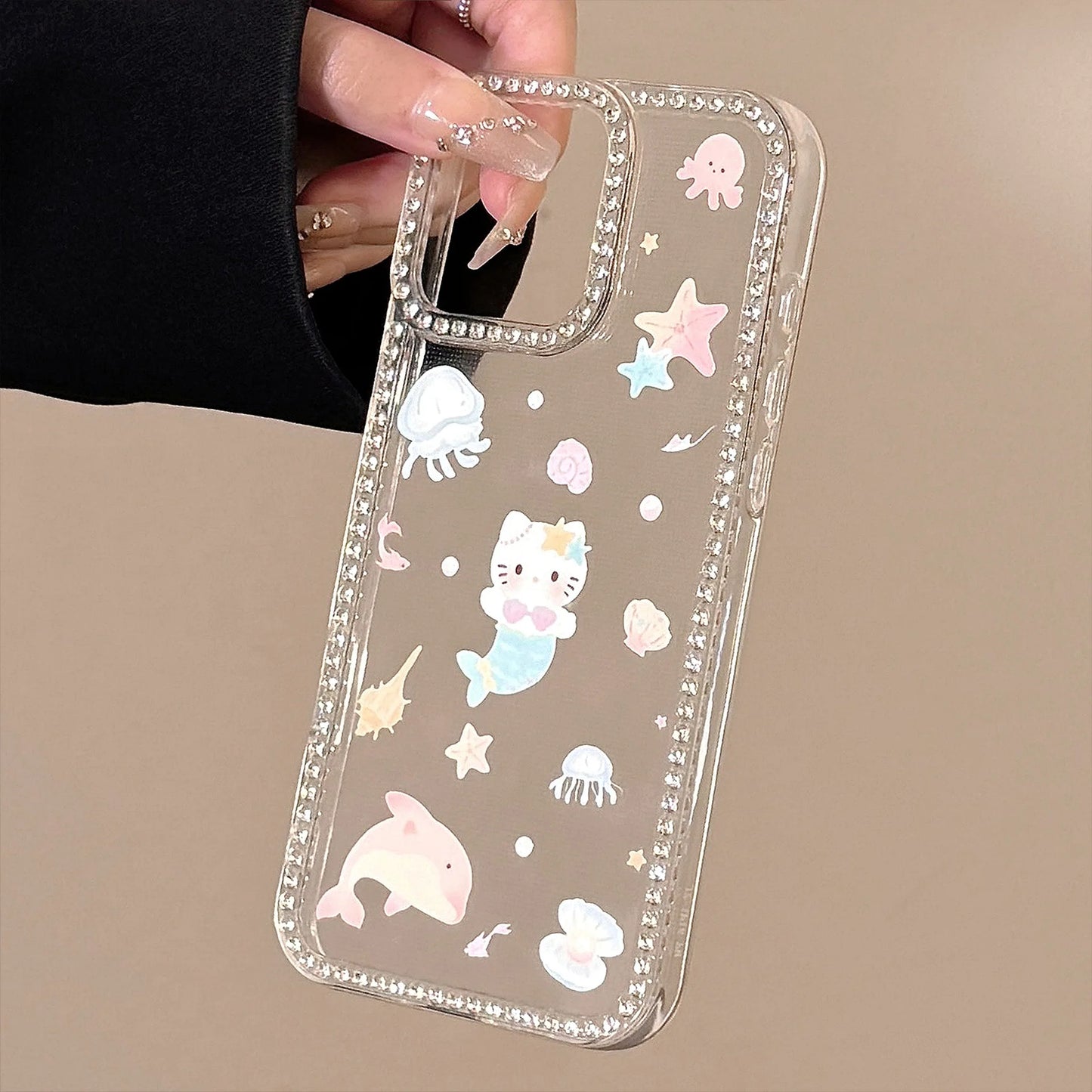 Summer Marine Mermaid Hello Kitty Glitter Bracket Phone Case For iPhone