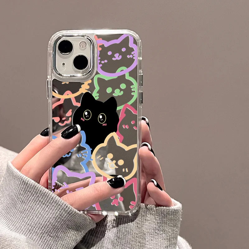 Cute Cat Luxury Plating Make Up Mirror Cover Phone Case