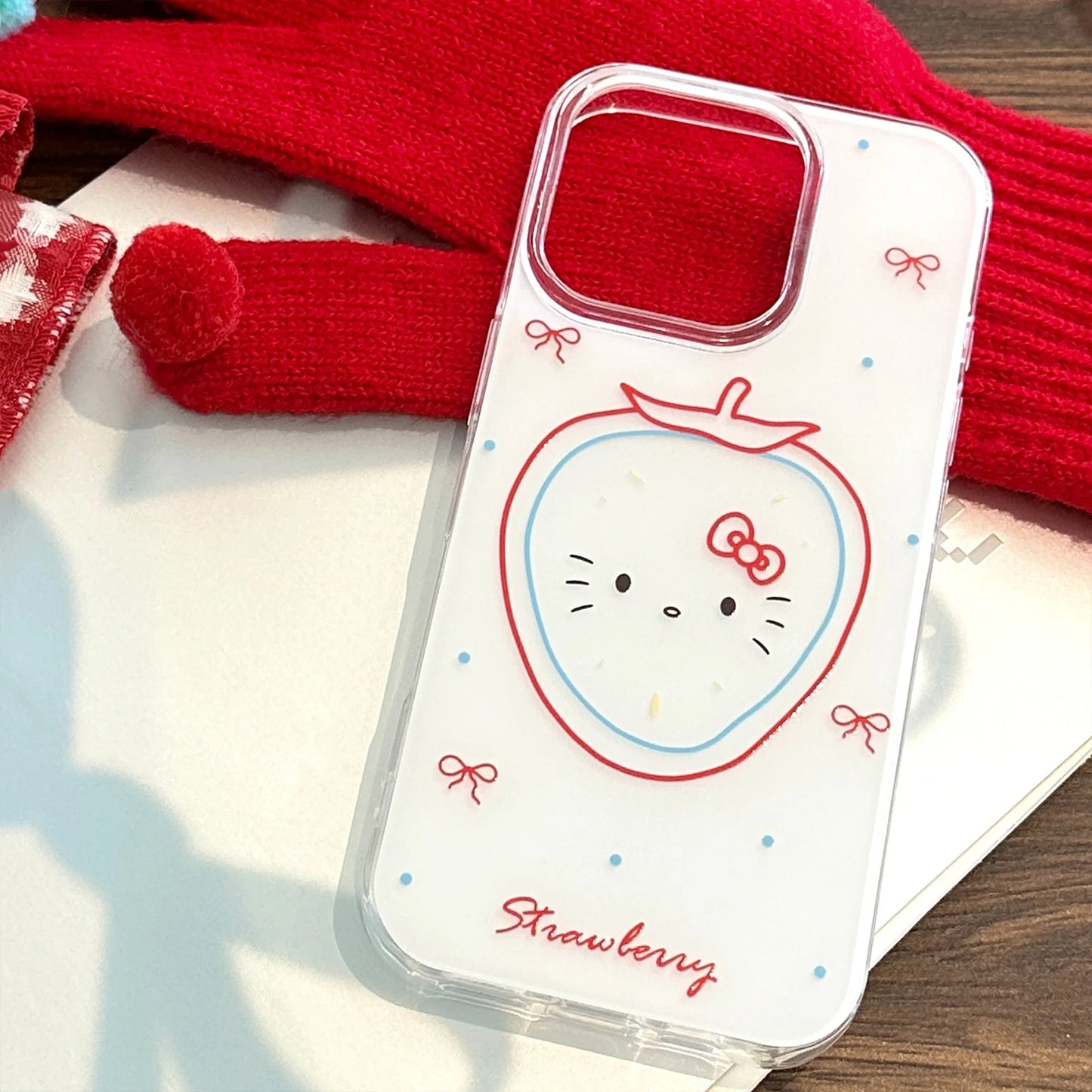 Cute Hello Kitty Strawberry Phone Case With Pendant For iPhone