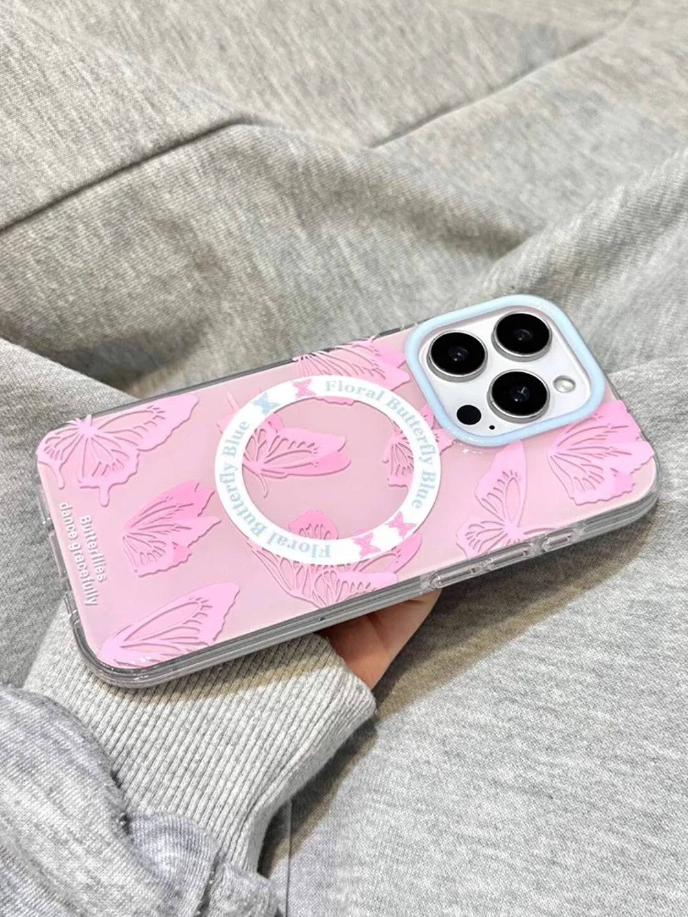 Cute Pink Butterfly Magnetic Grip Tok Stand Holder Phone Case