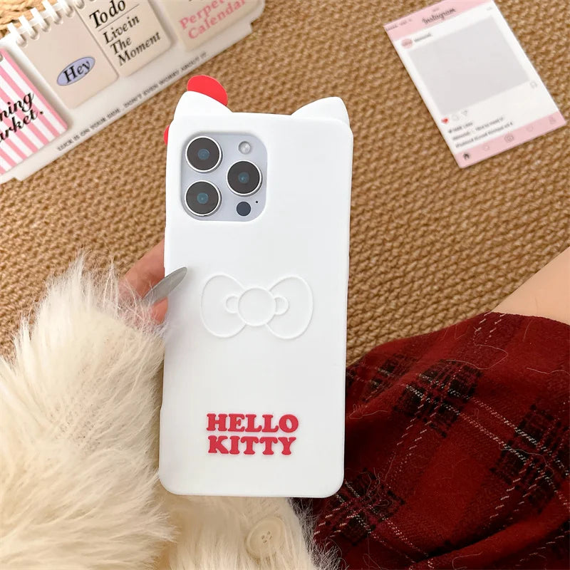 3D Cartoon Hello Kitty Bow Case For iPhone