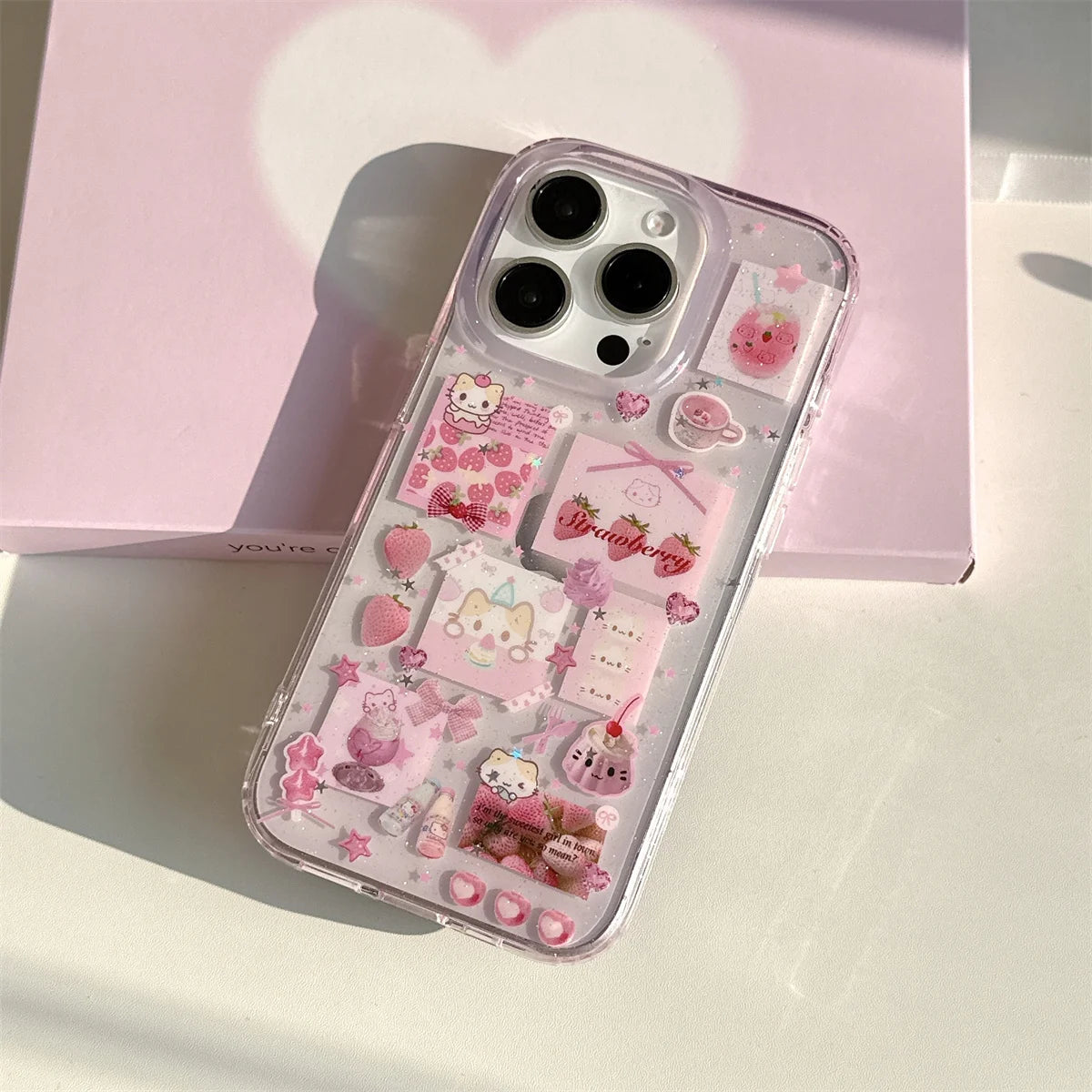 Cute Cartoon Strawberry Marshmallow Cat Phone Case