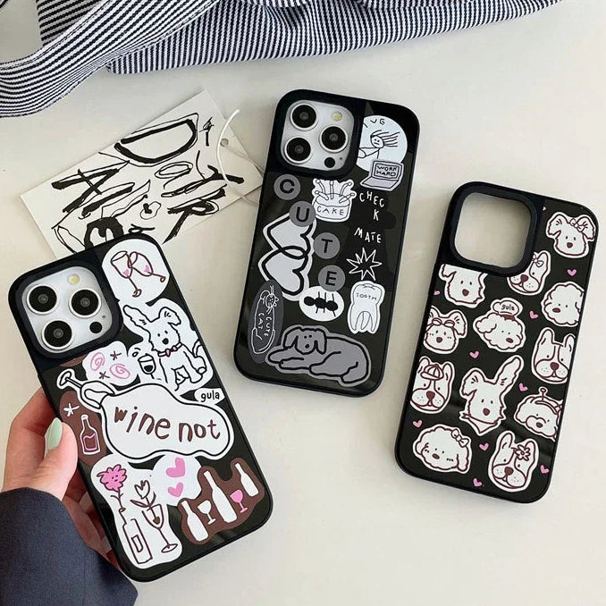 Black Mirror Surface Dog Sticker Phone Case