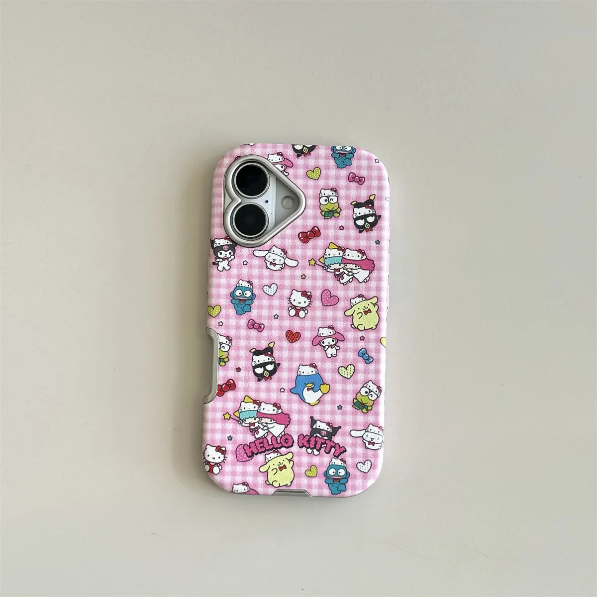 New Pink Checkered Hello Kitty Leather Phone Case