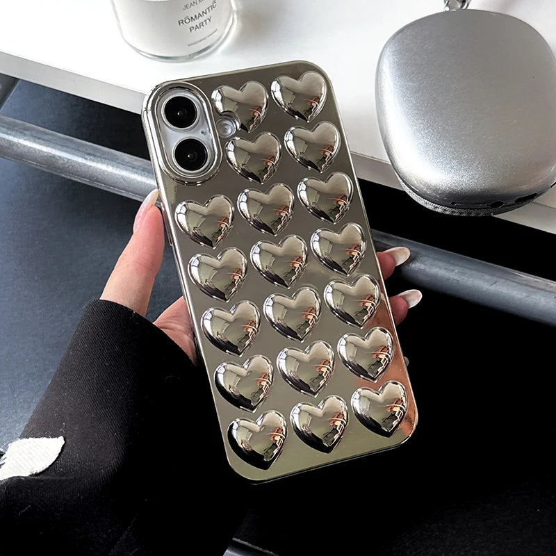 Simple Stylish Silver Love Heart Phone Case