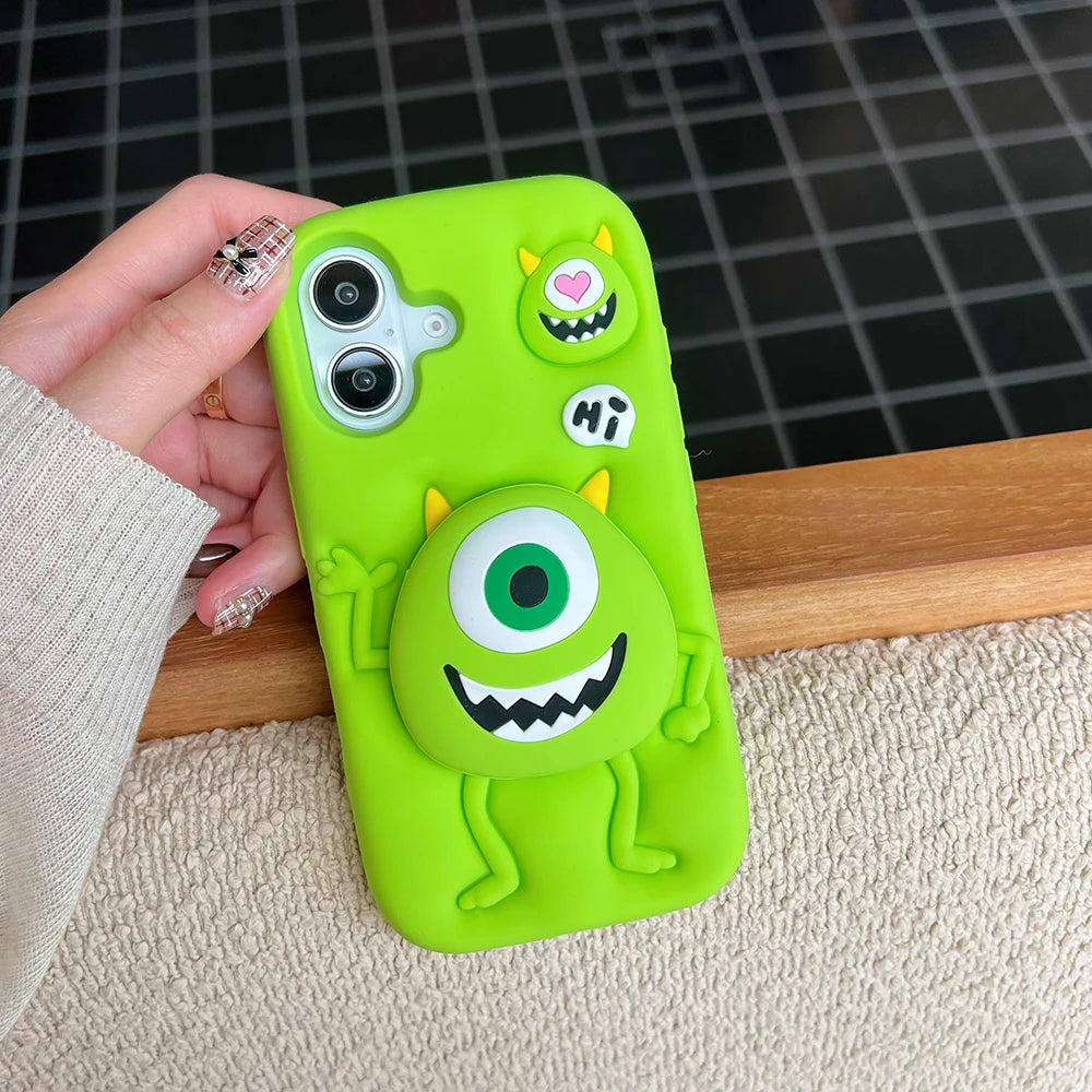 Funny Cartoon Monsters Cover With Stand Holder Soft Silicone Case for iPhone